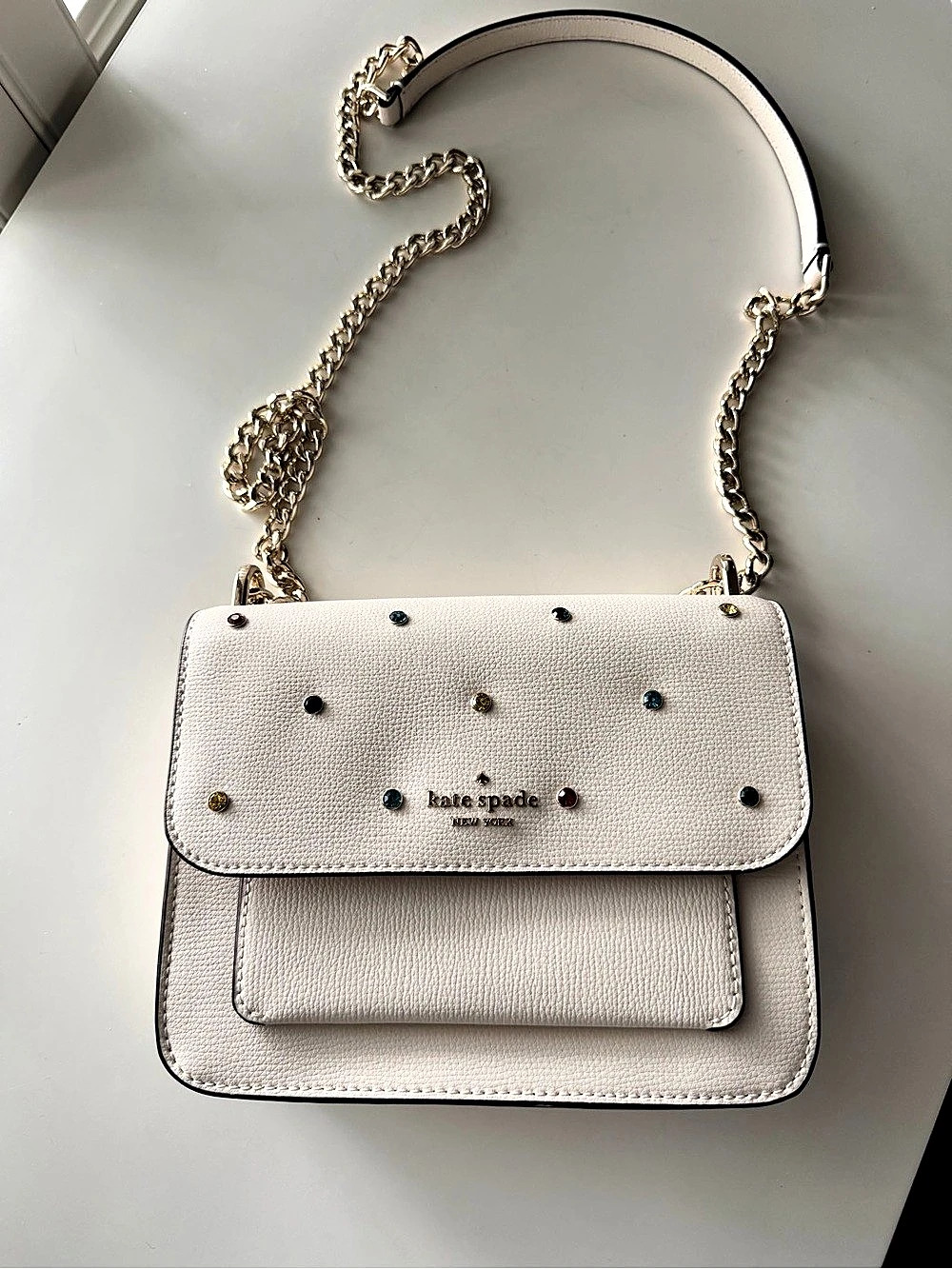 Kate Spade White MultiColor Gem Shoulder Bag Like New